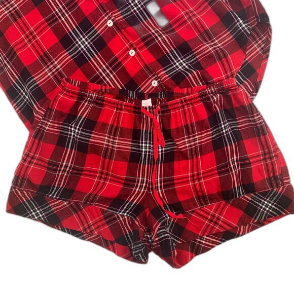 Victoria's Secret 2 piece red plaid tartan short sleeve shirt shorts pajamas XS - Picture 9 of 9